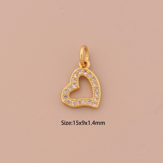 18K Gold Heart Charms,CZ Pave Minimalist Charms Pendants,Heart Charm for DIY Jewelry Making Supply