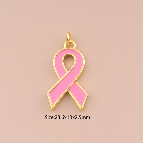 18K Gold Ribbon Pendant,Enamel Cancer Awareness Charm Bracelet Necklace for DIY Jewelry Making Supply