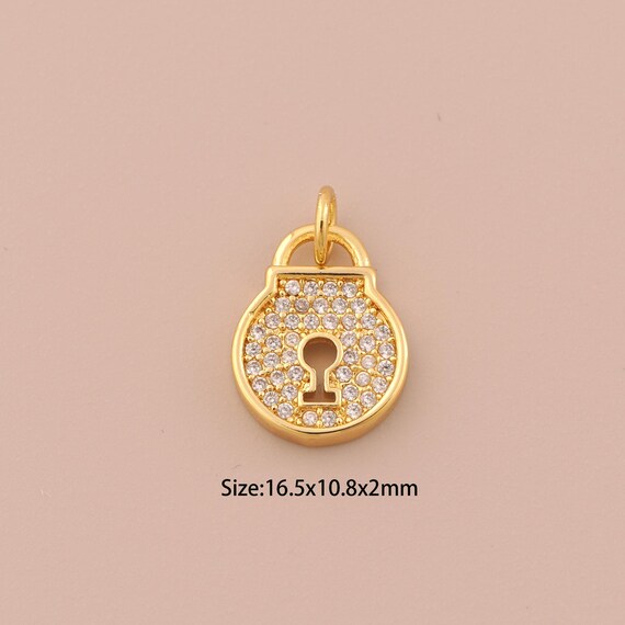 18K Gold Lock Charms,CZ Pave Lock Charms Pendants,Lock Charm for DIY Jewelry Making Supply