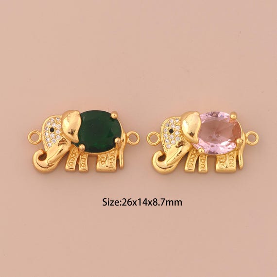 18K Gold Elephant Connector,CZ Pave Animal Connector Charms,Elephant Connector for DIY Jewelry Making Supply