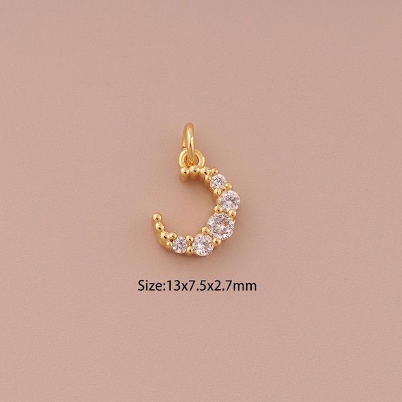 18K Gold Moon Pendant Charms,CZ Pave Minimalist Charms Pendants,Moon Pendant Charm for DIY Jewelry Making Supply