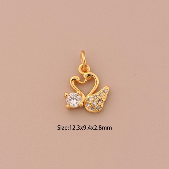 18K Gold Swan Charms,CZ Pave Heart Charms Pendants,Swan Charm for DIY Jewelry Making Supply