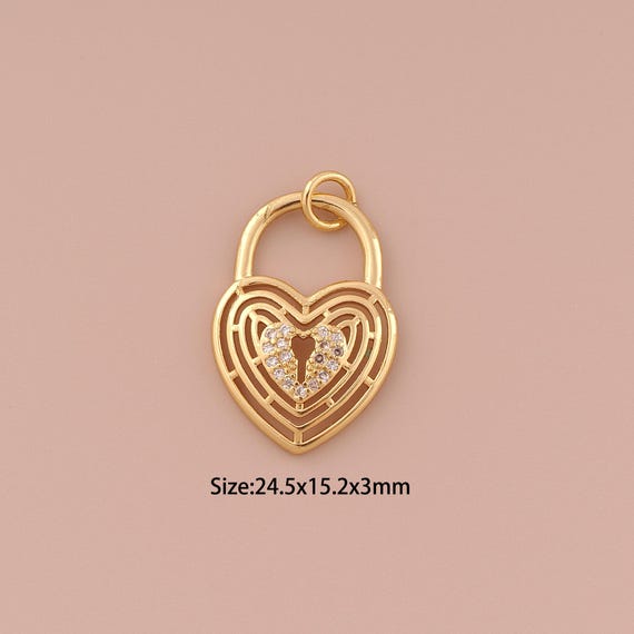 18K Gold Lock Charms,CZ Pave Minimalist Charms Pendants,Heart Charm for DIY Jewelry Making Supply