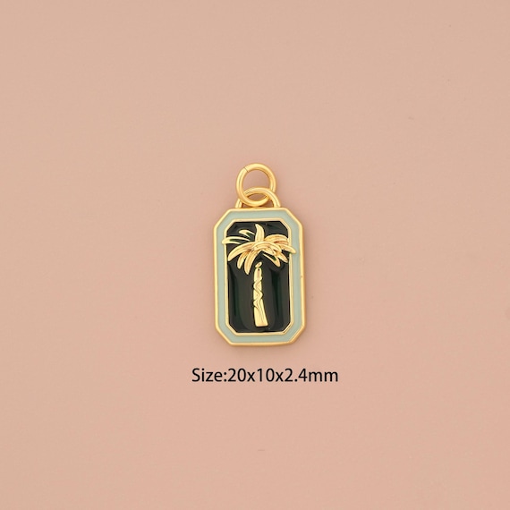 18K Gold Coconut Tree Charms,Enamel Coconut Tree Charms Pendants,Coconut Tree Charm for DIY Jewelry Making Supply