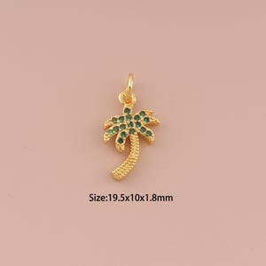 18K Gold Coconut Tree Charms,CZ Pave Minimalist Charms Pendants,Coconut Tree Charm for DIY Jewelry Making Supply