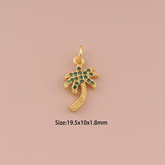 18K Gold Coconut Tree Charms,CZ Pave Minimalist Charms Pendants,Coconut Tree Charm for DIY Jewelry Making Supply