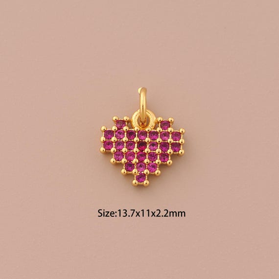 18K Gold Heart Charms,CZ Pave Minimalist Charms Pendants,Heart Charm for DIY Jewelry Making Supply