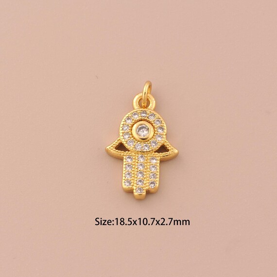 18K Gold Hamsa Charms,CZ Pave Fatima Charms Pendants,Fatima Charm for DIY Jewelry Making Supply