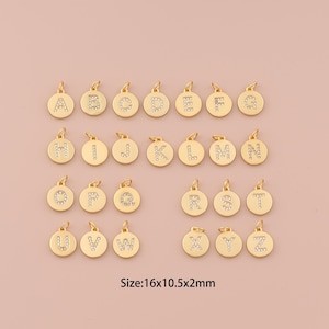 18K Gold 26 Letter Charms,CZ Pave Initial Charms Pendants,Round Charm for DIY Jewelry Making Supply