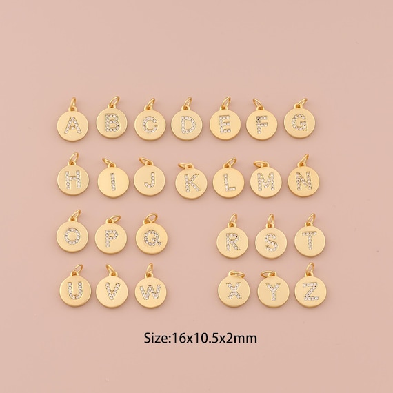18K Gold 26 Letter Charms,CZ Pave Initial Charms Pendants,Round Charm for DIY Jewelry Making Supply