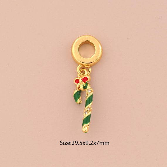 18K Gold Christmas Candy Charms,CZ Pave Candy Charms Pendants,Enamel Bow Charm for DIY Jewelry Making Supply