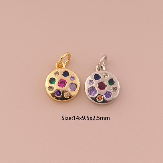 18K Gold Round Charms,CZ Pave Minimalist Charms Pendants,Round Charm for DIY Jewelry Making Supply