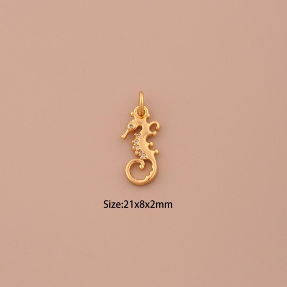 18K Gold Seahorse Charms,CZ Pave Marine Life Charms Pendants,Seahorse Charm for DIY Jewelry Making Supply