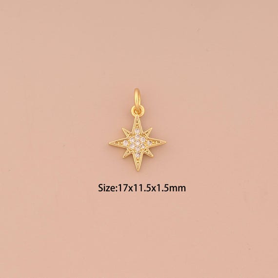 18K Gold Polaris Charms,CZ Pave Minimalist Charms Pendants,Polaris Charm for DIY Jewelry Making Supply