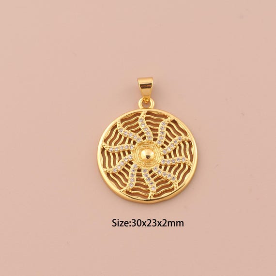 18K Gold Sun Charms,CZ Pave Celestial Charms Pendants,Sun Charm for DIY Jewelry Making Supply