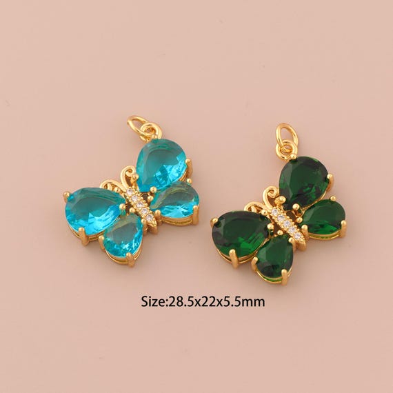 18K Gold Butterfly Charms,CZ Pave Insect Charms Pendants,Butterfly Charm for DIY Jewelry Making Supply