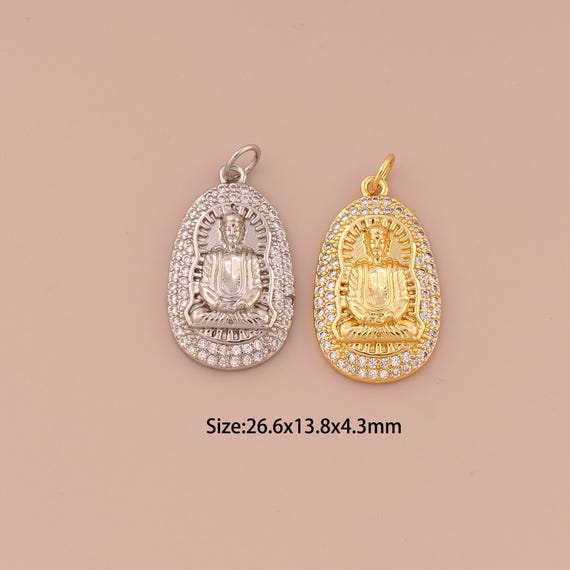 18K Gold Buddha Charms,CZ Pave Minimalist Charms Pendants,Buddhist Charm for DIY Jewelry Making Supply