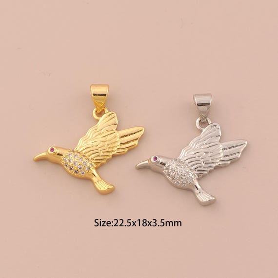 18K Gold Bird Charms,CZ Pave Bird Charms Pendants,Animal Charm for DIY Jewelry Making Supply
