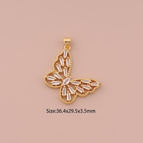 18K Gold Butterfly Charms,CZ Pave Minimalist Charms Pendants,Butterfly Charm for DIY Jewelry Making Supply