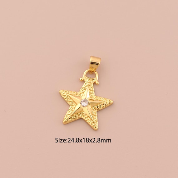 18K Gold Star Charms,CZ Pave Celestial Charms Pendants,Star Charm for DIY Jewelry Making Supply