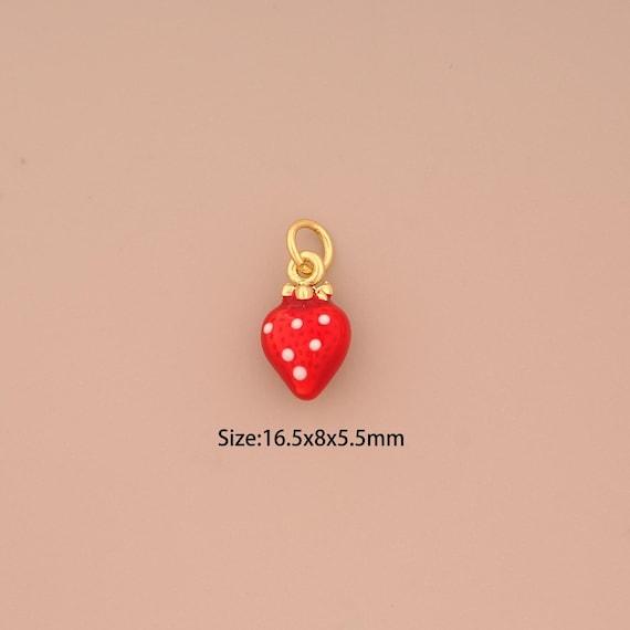 18K Gold Strawberry Charms,Enamel Fruit Charms Pendants,Strawberry Charm for DIY Jewelry Making Supply