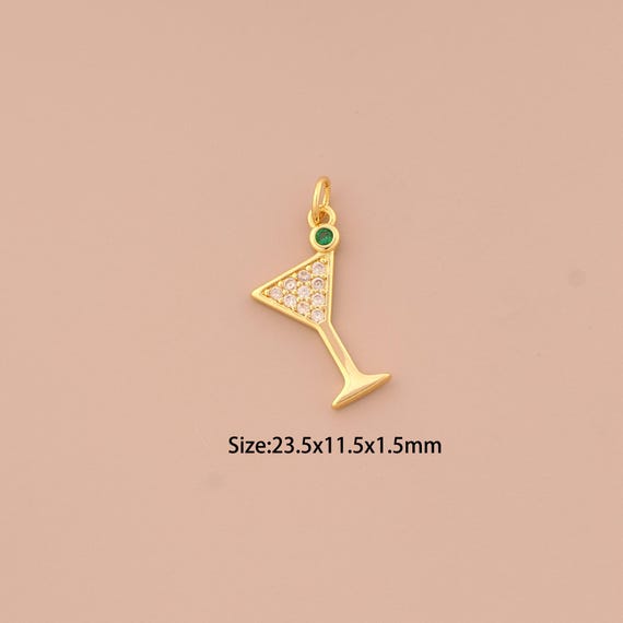 18K Gold Goblet Charms,CZ Pave Wine Glass Charms Pendants,Goblet Charm for DIY Jewelry Making Supply