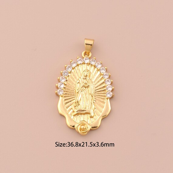 18K Gold Virgin Mary Charms,CZ Pave Religious Charms Pendants,Catholic Charm for DIY Jewelry Making Supply