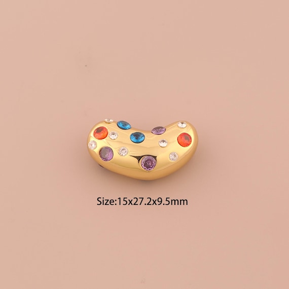 18K Gold Bean Spacer Bead,CZ Pave Gold Bean Bead,Bean Bead for DIY Jewelry Making Supply