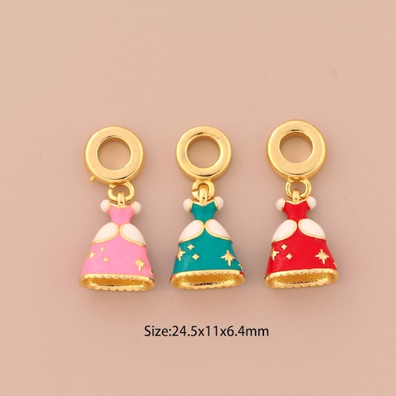 18K Gold Princess skirt Charms,Enamel Princess skirt Charms Pendants,Princess skirt Charm for DIY Jewelry Making Supply