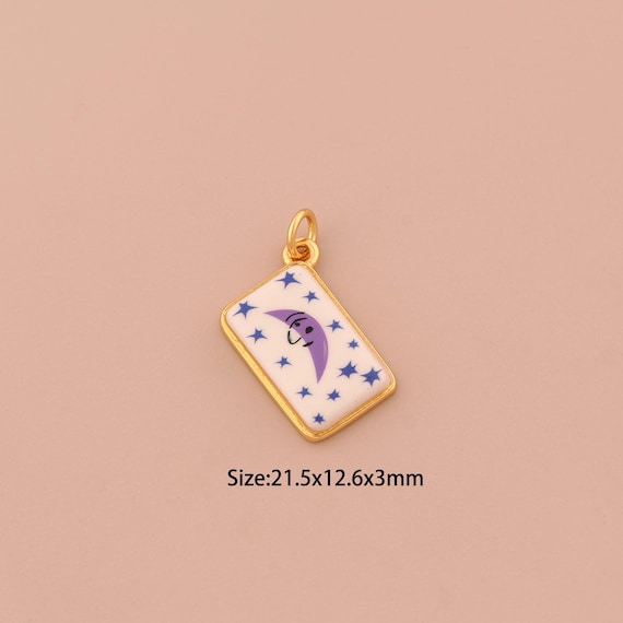 18K Gold Moon Star Charms,Enamel Celestial Charms Pendants,Square Charm for DIY Jewelry Making Supply