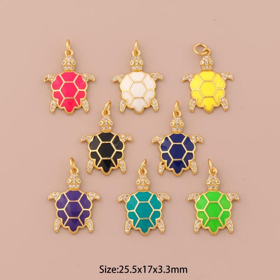 18K Gold Turtle Charms,CZ Pave Turtle Charms Pendants,Enamel Turtle Charm for DIY Jewelry Making Supply