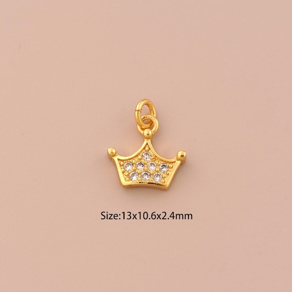 18K Gold Crown Charms,CZ Pave Crown Charms Pendants,Crown Charm for DIY Jewelry Making Supply