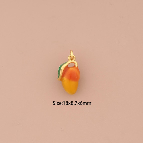 18K Gold Mango Charms,Enamel Fruit Charms Pendants,Mango Charm for DIY Jewelry Making Supply
