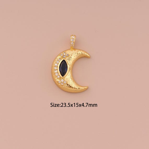 18K Gold Moon Charms,CZ Pave Minimalist Charms Pendants,Moon Charm for DIY Jewelry Making Supply