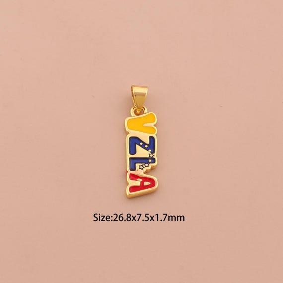 18K Gold Venezuela Charms,Enamel VZLA Charms Pendants,Letter Charm for DIY Jewelry Making Supply