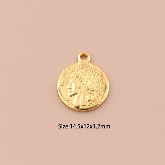 18K Gold Coins Charms,Portrait Charms Pendants,Characters Charm for DIY Jewelry Making Supply