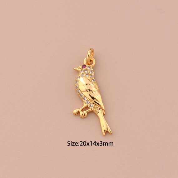 18K Gold Bird Charms,CZ Pave Animal Charms Pendants,Bird Charm for DIY Jewelry Making Supply