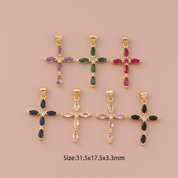 18K Gold Cross Charms,CZ Pave Minimalist Charms Pendants,Christian Charm for DIY Jewelry Making Supply