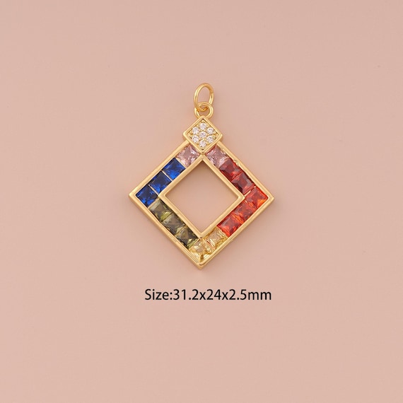 18K Gold Square Charms,CZ Pave Minimalist Charms Pendants,Square Charm for DIY Jewelry Making Supply