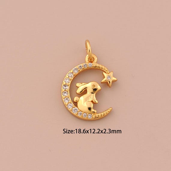 18K Gold Rabbit Charms,CZ Pave Moon Charms Pendants,Star Charm for DIY Jewelry Making Supply