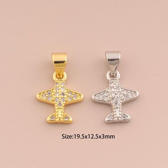 18K Gold Airplane Charms,CZ Pave Airplane Charms Pendants,Airplane Charm for DIY Jewelry Making Supply