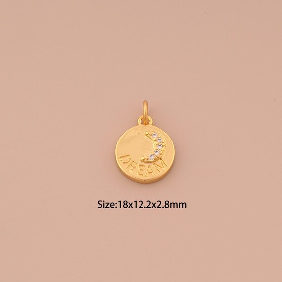 18K Gold Moon Charms,CZ Pave DREAM Charms Pendants,Letter Charm for DIY Jewelry Making Supply