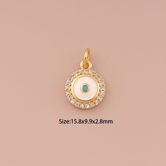18K Gold Round Charms,CZ Pave Minimalist Charms Pendants,Enamel Round Charm for DIY Jewelry Making Supply