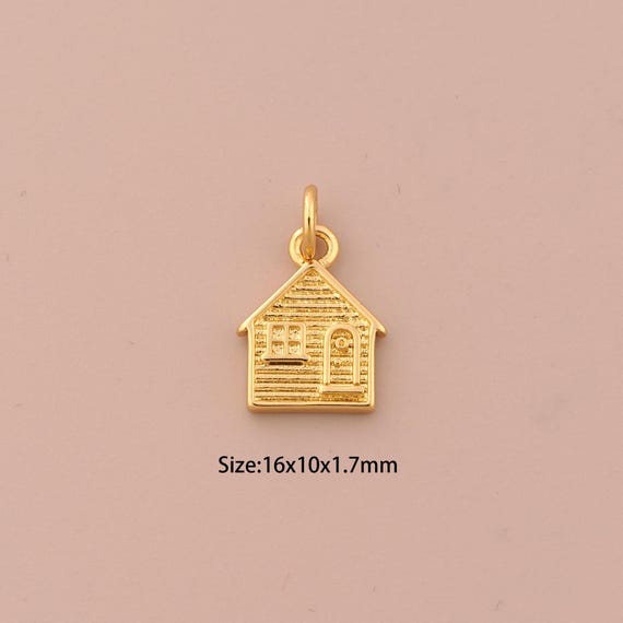 18K Gold House Charms,Minimalist Charms Pendants,House Charm for DIY Jewelry Making Supply