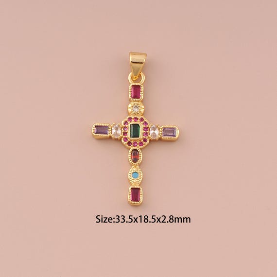 18K Gold Cross Charms,CZ Pave Minimalist Charms Pendants,Christian Charm for DIY Jewelry Making Supply