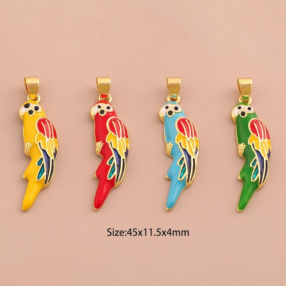 18K Gold Enamel Parrot Charms,Flying Charms Pendants,Animal Charm for DIY Jewelry Making Supply