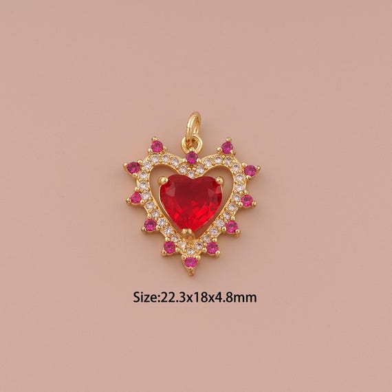 18K Gold Heart Charms,CZ Pave Minimalist Charms Pendants,Heart Charm for DIY Jewelry Making Supply