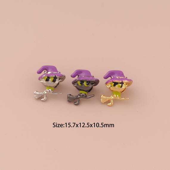18K Gold Witch Spacer Bead,Enamel Large Hole Bead,Witch Bead for DIY Jewelry Making Supply