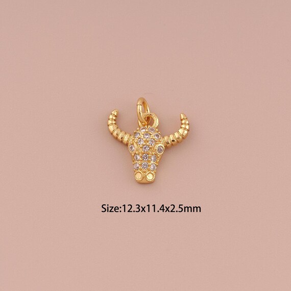 18K Gold Cow Head Charms,CZ Pave Minimalist Charms Pendants,Cow Head Charm for DIY Jewelry Making Supply