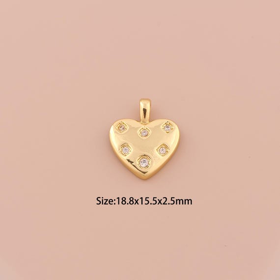 18K Gold Heart Charms,CZ Pave Minimalist Charms Pendants,Heart Charm for DIY Jewelry Making Supply